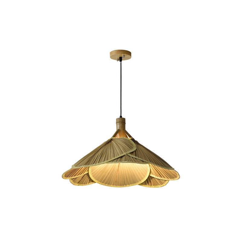 Traditional Rustic Hat Solid Wood Bamboo 1-Light Pendant Light For Dining Room