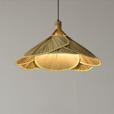 Traditional Rustic Hat Solid Wood Bamboo 1-Light Pendant Light For Dining Room