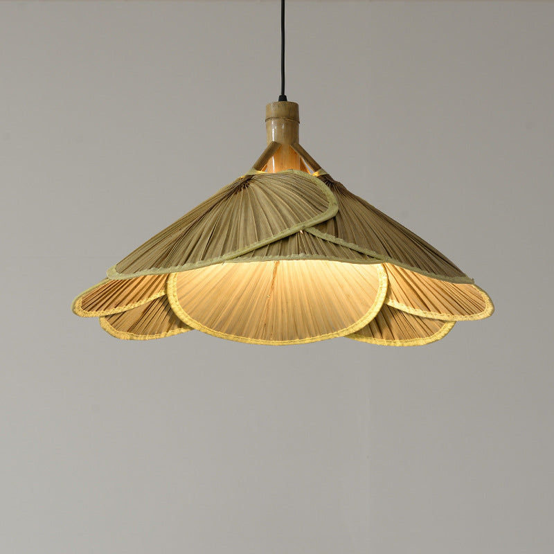 Traditional Rustic Hat Solid Wood Bamboo 1-Light Pendant Light For Dining Room