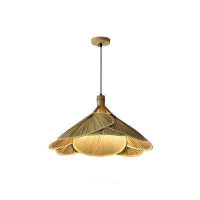 Traditional Rustic Hat Solid Wood Bamboo 1-Light Pendant Light For Dining Room