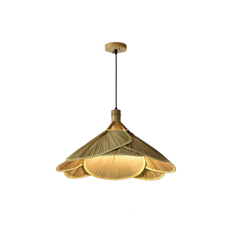 Traditional Rustic Hat Solid Wood Bamboo 1-Light Pendant Light For Dining Room