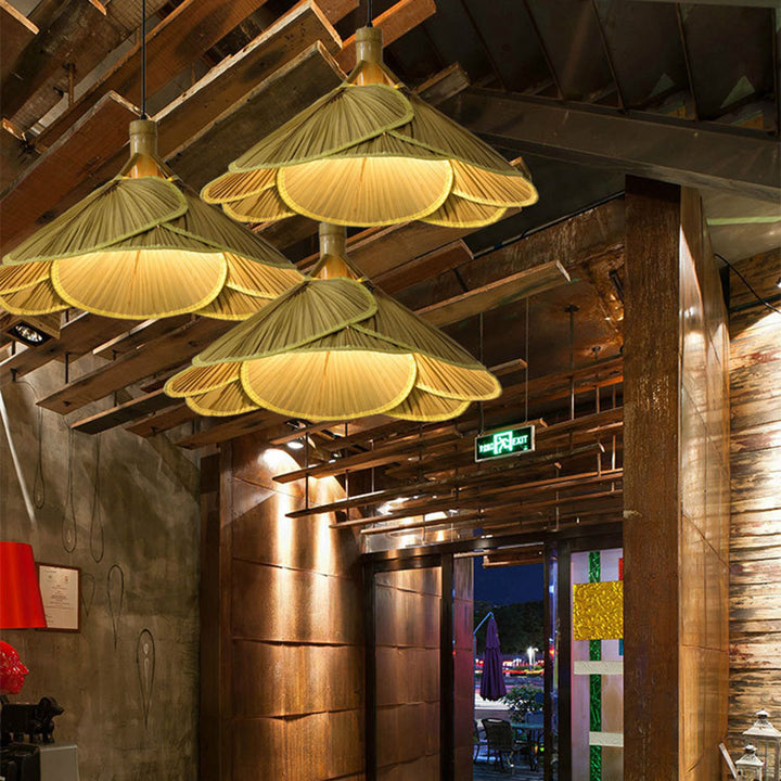 Suspension 1 lumière en bambou et bois massif au style rustique traditionnel pour salle à manger 