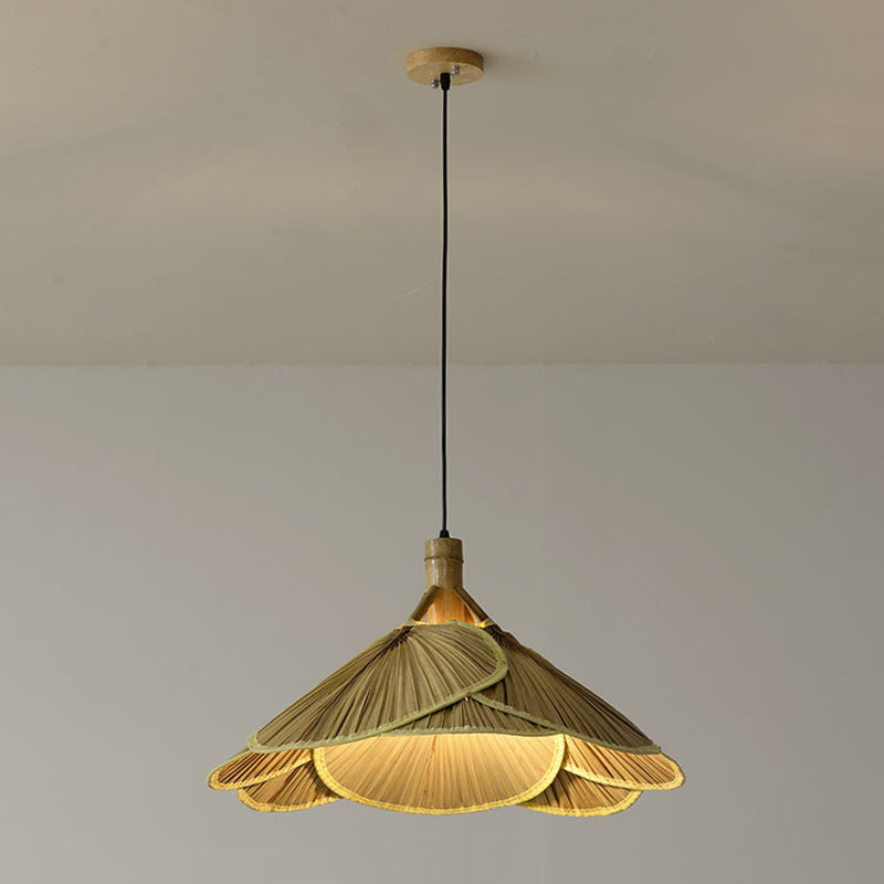 Traditional Rustic Hat Solid Wood Bamboo 1-Light Pendant Light For Dining Room
