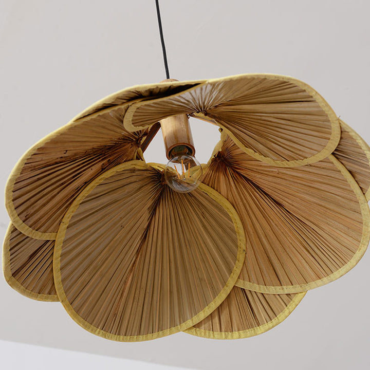 Suspension 1 lumière en bambou et bois massif au style rustique traditionnel pour salle à manger 