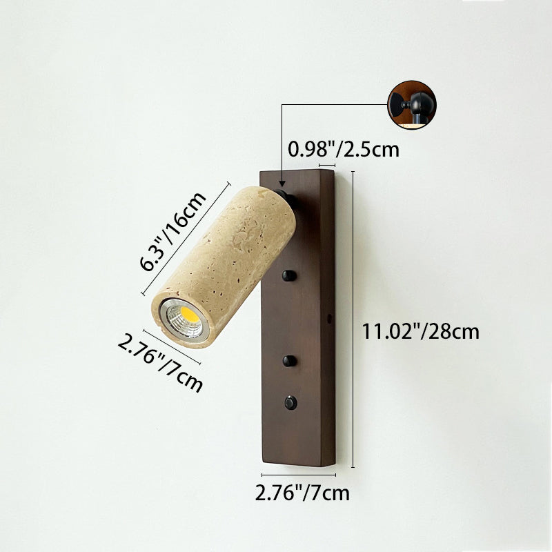 Traditional Vintage Cylindrical Solid Wood Yellow Travertine Iron 1-Light Wall Sconce Lamp For Bedroom