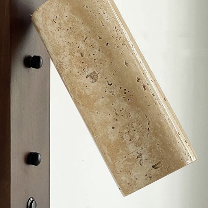 Traditional Vintage Cylindrical Solid Wood Yellow Travertine Iron 1-Light Wall Sconce Lamp For Bedroom