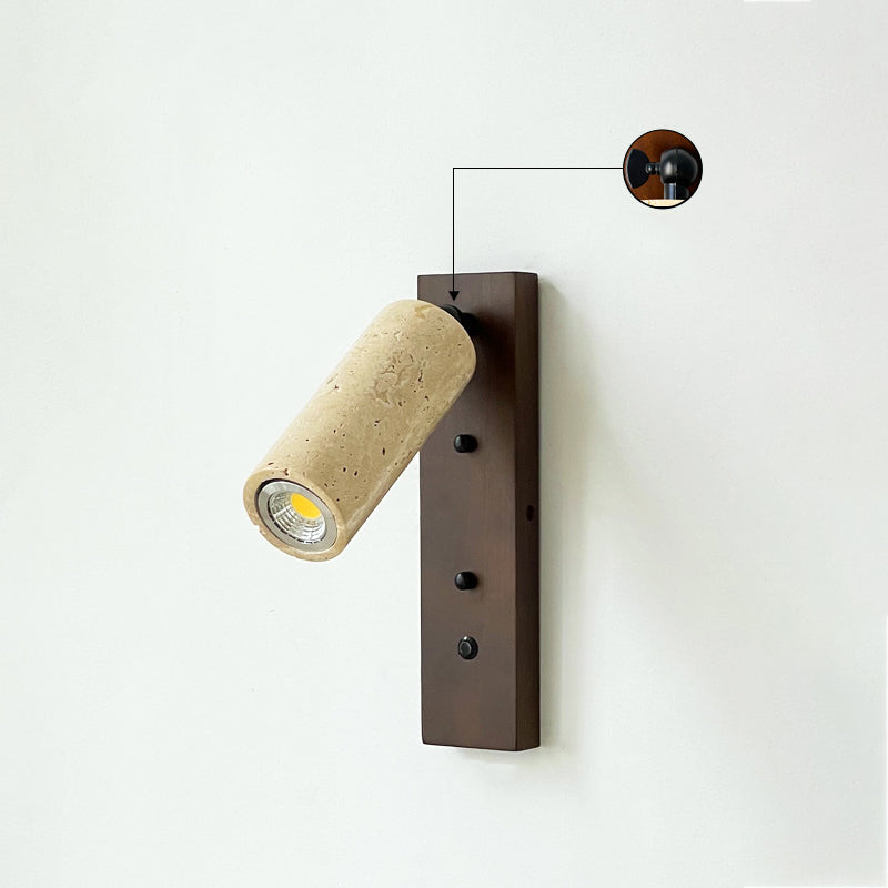 Traditional Vintage Cylindrical Solid Wood Yellow Travertine Iron 1-Light Wall Sconce Lamp For Bedroom