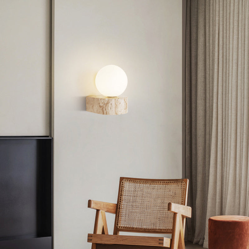 Modern Simplicity Round Square Yellow Travertine Glass 1/2-Light Wall Sconce Lamp For Bedroom