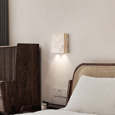 Modern Simplicity Round Square Yellow Travertine Glass 1/2-Light Wall Sconce Lamp For Bedroom