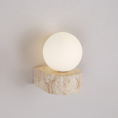 Modern Simplicity Round Square Yellow Travertine Glass 1/2-Light Wall Sconce Lamp For Bedroom