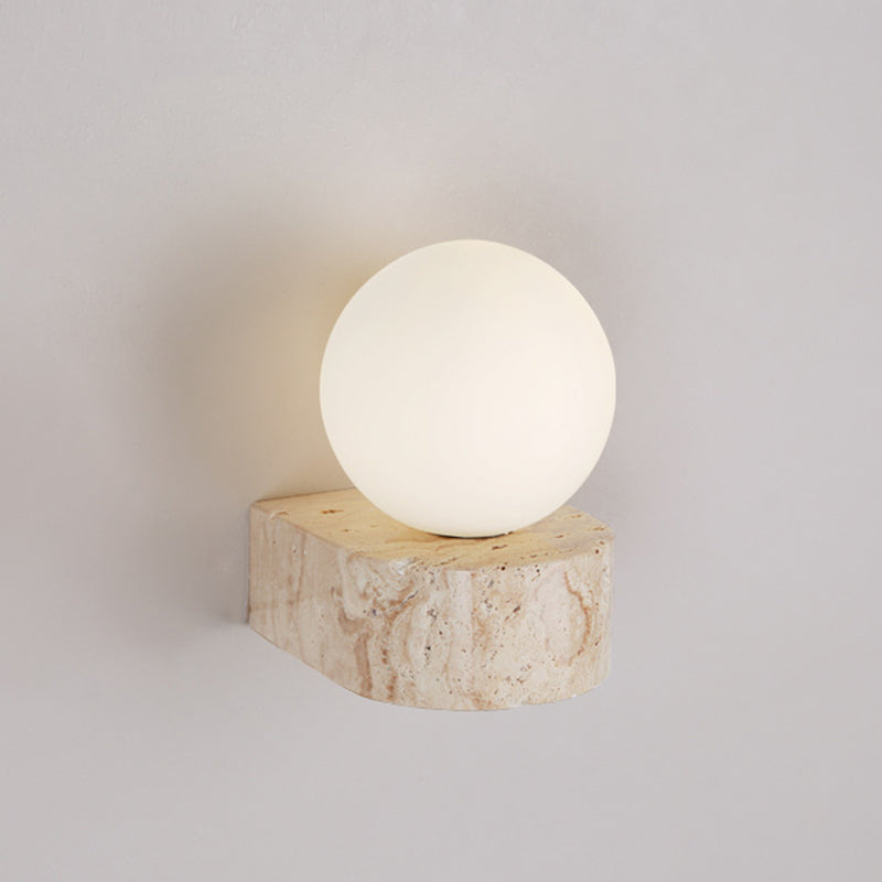 Modern Simplicity Round Square Yellow Travertine Glass 1/2-Light Wall Sconce Lamp For Bedroom