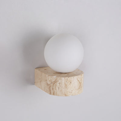 Modern Simplicity Round Square Yellow Travertine Glass 1/2-Light Wall Sconce Lamp For Bedroom