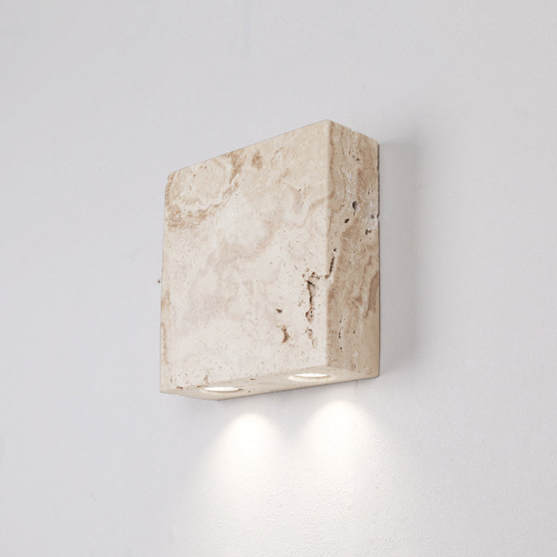Modern Simplicity Round Square Yellow Travertine Glass 1/2-Light Wall Sconce Lamp For Bedroom
