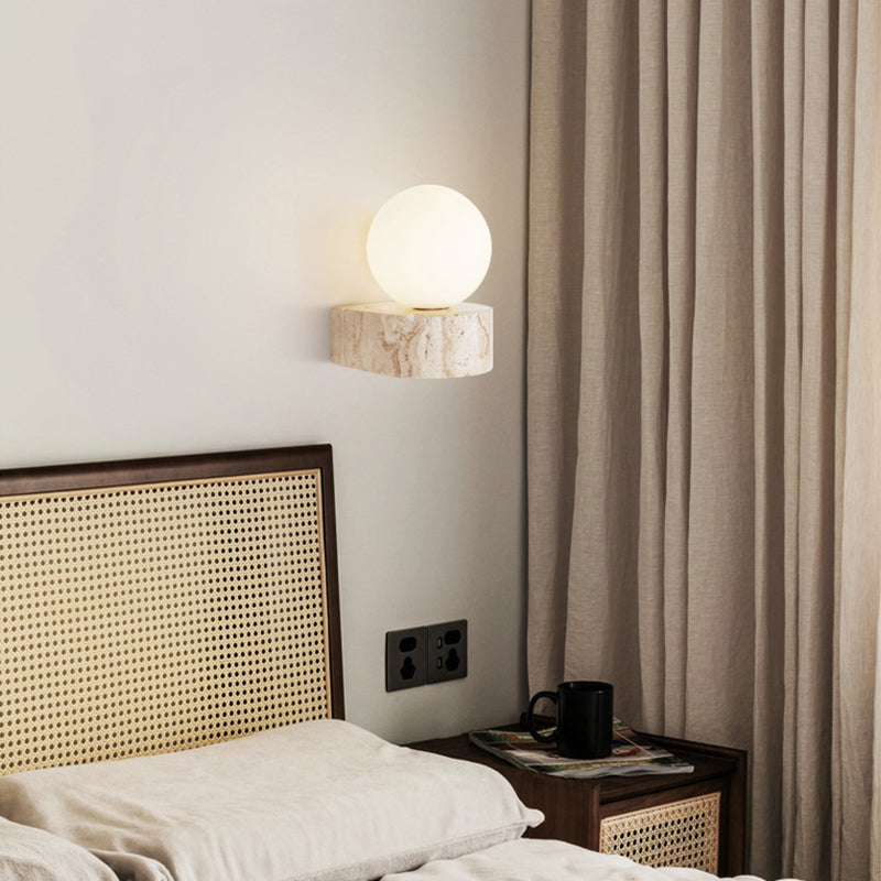 Modern Simplicity Round Square Yellow Travertine Glass 1/2-Light Wall Sconce Lamp For Bedroom