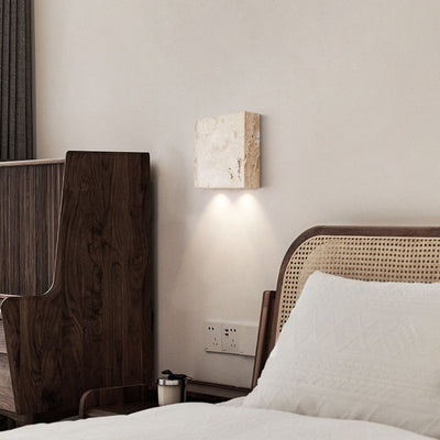 Modern Simplicity Round Square Yellow Travertine Glass 1/2-Light Wall Sconce Lamp For Bedroom