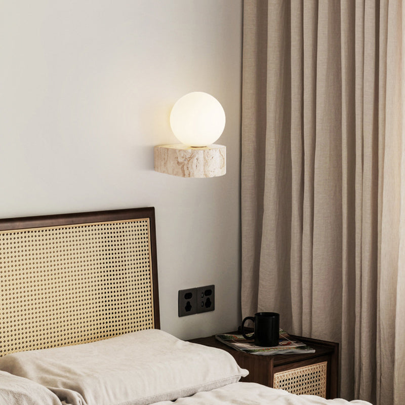 Modern Simplicity Round Square Yellow Travertine Glass 1/2-Light Wall Sconce Lamp For Bedroom