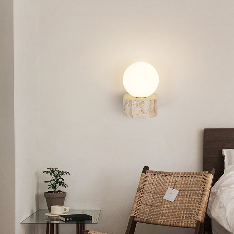 Modern Simplicity Round Square Yellow Travertine Glass 1/2-Light Wall Sconce Lamp For Bedroom