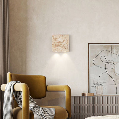 Modern Simplicity Round Square Yellow Travertine Glass 1/2-Light Wall Sconce Lamp For Bedroom