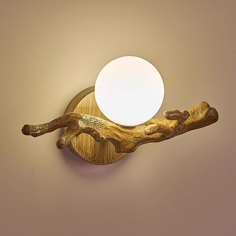 Traditional Chinese Branch Circle Resin PVC 1-Light Wall Sconce Lamp For Hallway