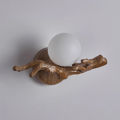 Traditional Chinese Branch Circle Resin PVC 1-Light Wall Sconce Lamp For Hallway
