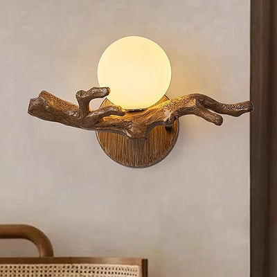 Traditional Chinese Branch Circle Resin PVC 1-Light Wall Sconce Lamp For Hallway