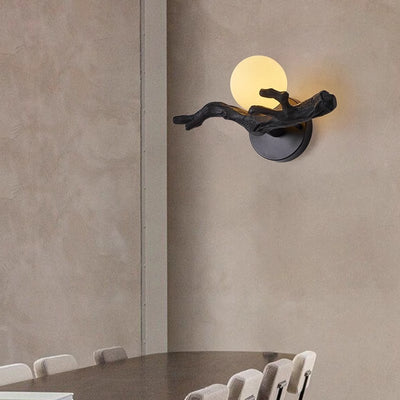 Traditional Chinese Branch Circle Resin PVC 1-Light Wall Sconce Lamp For Hallway