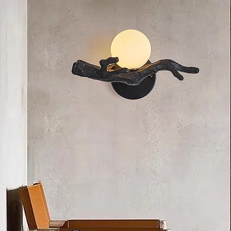 Traditional Chinese Branch Circle Resin PVC 1-Light Wall Sconce Lamp For Hallway