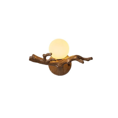 Traditional Chinese Branch Circle Resin PVC 1-Light Wall Sconce Lamp For Hallway