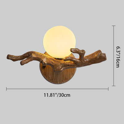 Traditional Chinese Branch Circle Resin PVC 1-Light Wall Sconce Lamp For Hallway