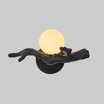 Traditional Chinese Branch Circle Resin PVC 1-Light Wall Sconce Lamp For Hallway
