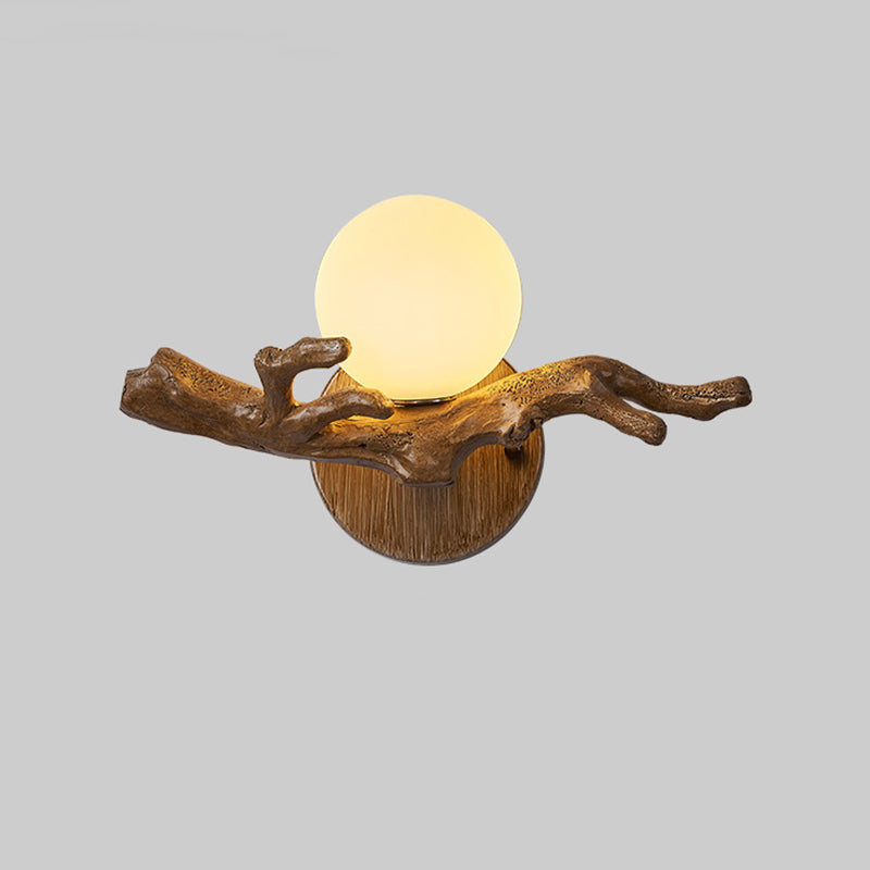 Traditional Chinese Branch Circle Resin PVC 1-Light Wall Sconce Lamp For Hallway