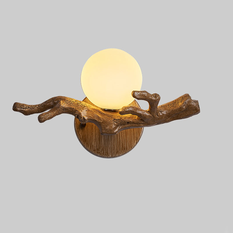Traditional Chinese Branch Circle Resin PVC 1-Light Wall Sconce Lamp For Hallway