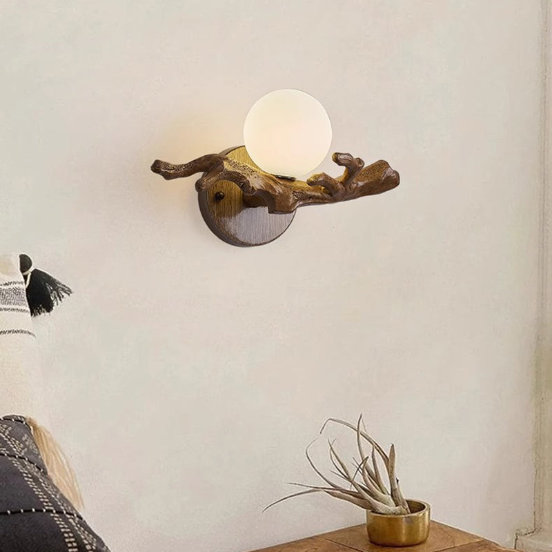Traditional Chinese Branch Circle Resin PVC 1-Light Wall Sconce Lamp For Hallway