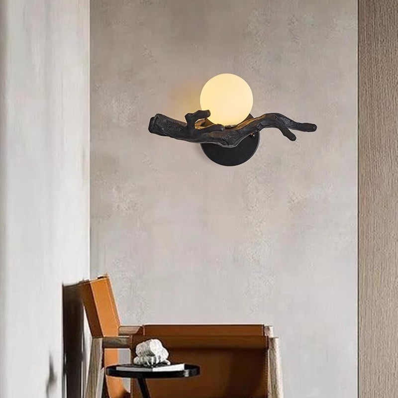 Traditional Chinese Branch Circle Resin PVC 1-Light Wall Sconce Lamp For Hallway