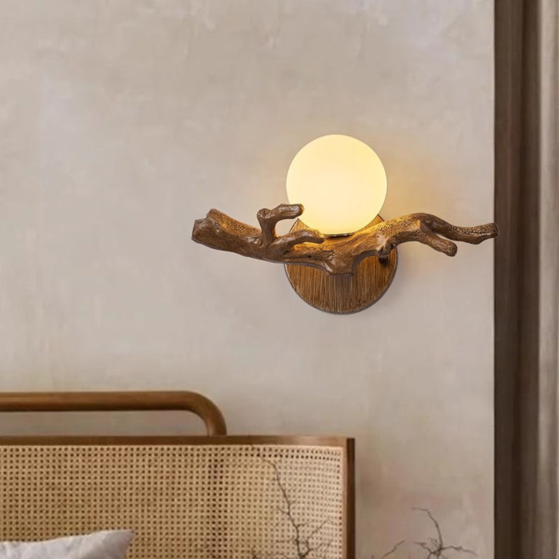 Traditional Chinese Branch Circle Resin PVC 1-Light Wall Sconce Lamp For Hallway