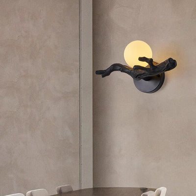 Traditional Chinese Branch Circle Resin PVC 1-Light Wall Sconce Lamp For Hallway