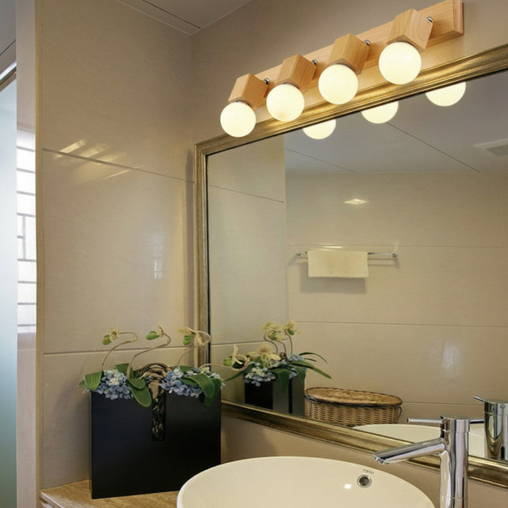 Applique murale de salle de bain au design moderne minimaliste, longue barre rotative carrée en bois massif avec quincaillerie, lampe vanity à 2/3/4 lumières pour couloir 