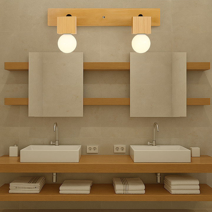 Applique murale de salle de bain au design moderne minimaliste, longue barre rotative carrée en bois massif avec quincaillerie, lampe vanity à 2/3/4 lumières pour couloir 