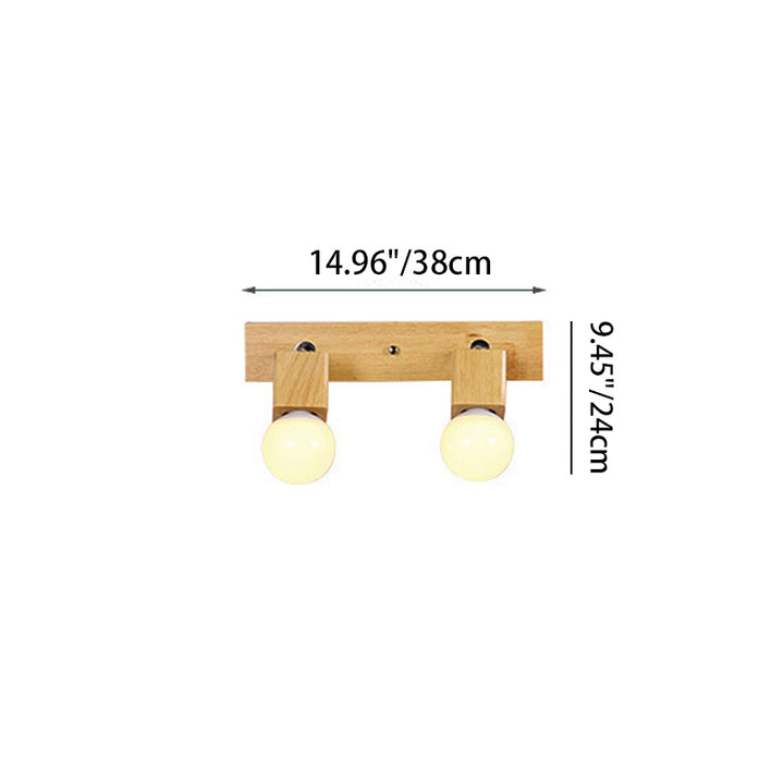 Applique murale de salle de bain au design moderne minimaliste, longue barre rotative carrée en bois massif avec quincaillerie, lampe vanity à 2/3/4 lumières pour couloir 