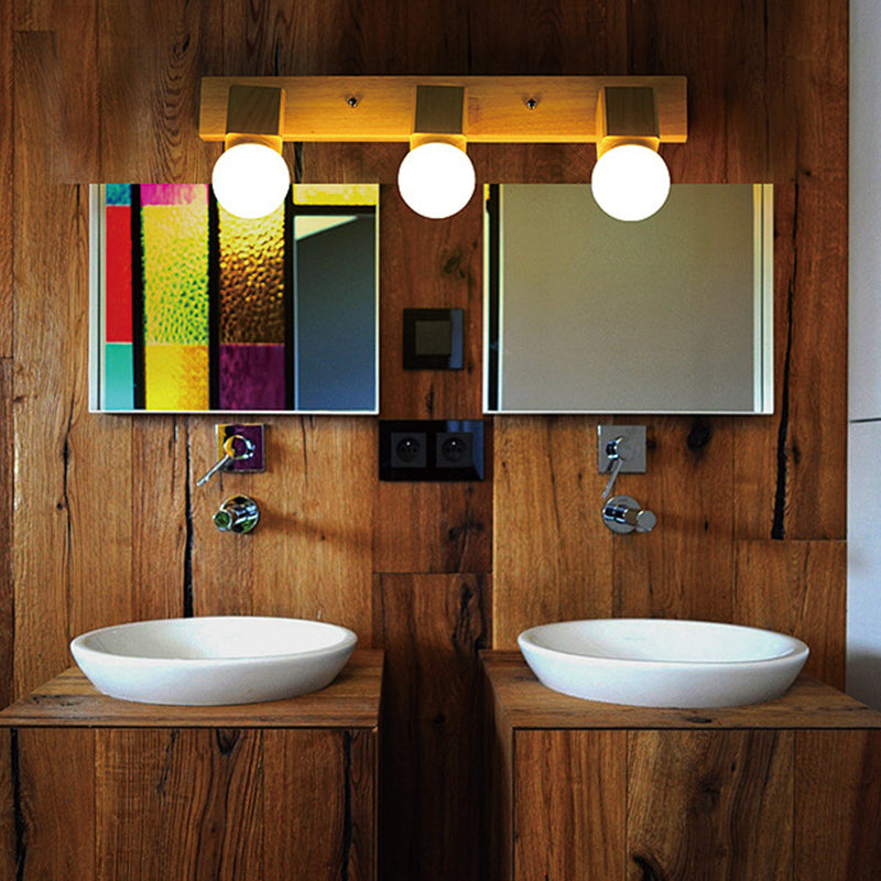 Applique murale de salle de bain au design moderne minimaliste, longue barre rotative carrée en bois massif avec quincaillerie, lampe vanity à 2/3/4 lumières pour couloir 