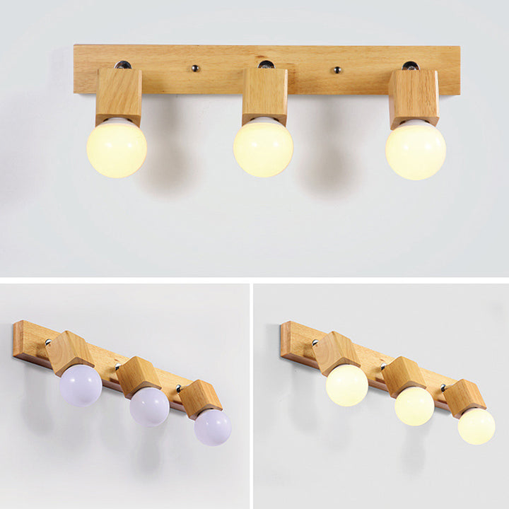 Applique murale de salle de bain au design moderne minimaliste, longue barre rotative carrée en bois massif avec quincaillerie, lampe vanity à 2/3/4 lumières pour couloir 