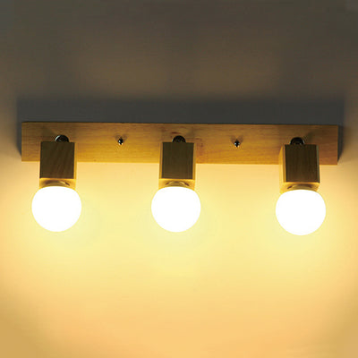 Modern Minimalist Rotatable Long Strip Square Solid Wood Hardware 2/3/4-Light Vanity Light Wall Sconce Lamp For Hallway