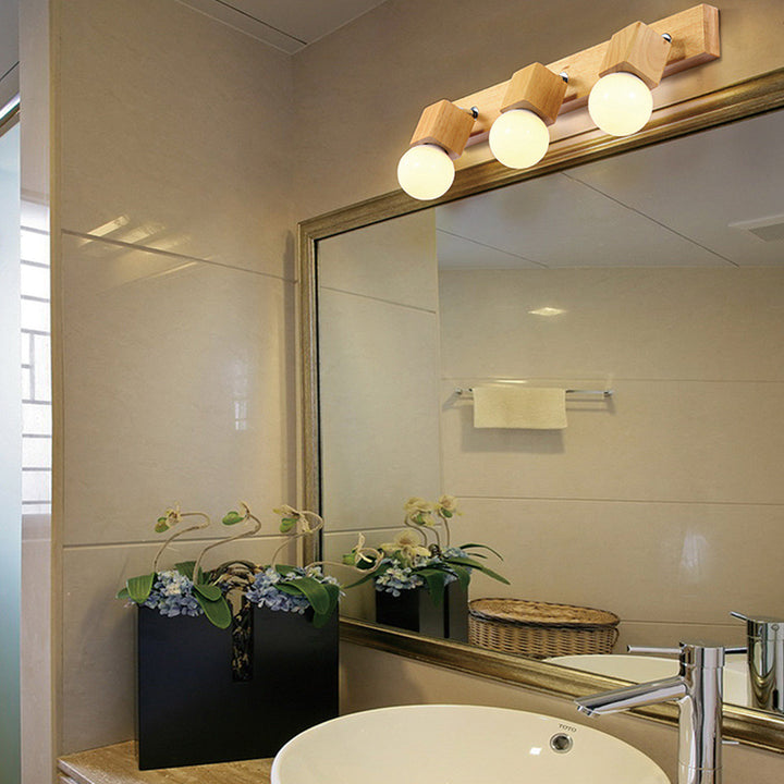 Applique murale de salle de bain au design moderne minimaliste, longue barre rotative carrée en bois massif avec quincaillerie, lampe vanity à 2/3/4 lumières pour couloir 