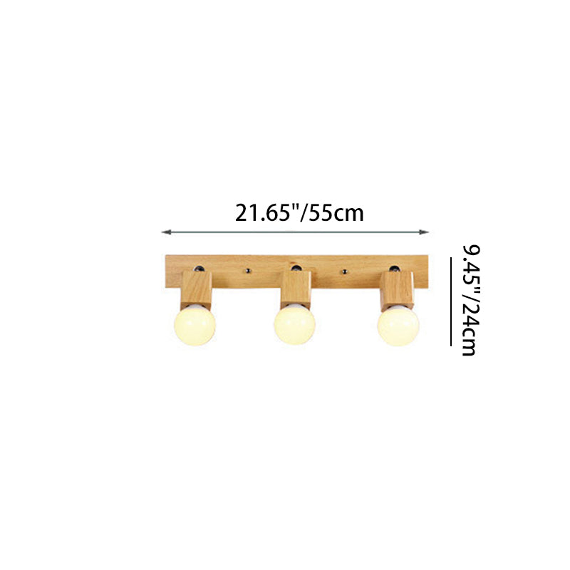 Applique murale de salle de bain au design moderne minimaliste, longue barre rotative carrée en bois massif avec quincaillerie, lampe vanity à 2/3/4 lumières pour couloir 