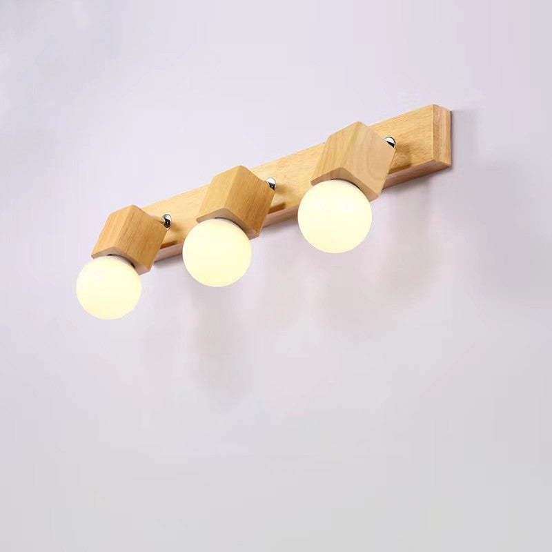 Applique murale de salle de bain au design moderne minimaliste, longue barre rotative carrée en bois massif avec quincaillerie, lampe vanity à 2/3/4 lumières pour couloir 