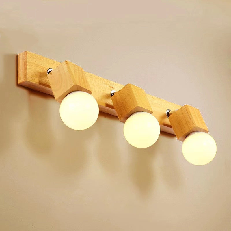 Applique murale de salle de bain au design moderne minimaliste, longue barre rotative carrée en bois massif avec quincaillerie, lampe vanity à 2/3/4 lumières pour couloir 