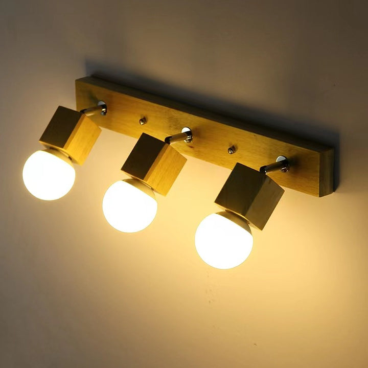 Applique murale de salle de bain au design moderne minimaliste, longue barre rotative carrée en bois massif avec quincaillerie, lampe vanity à 2/3/4 lumières pour couloir 