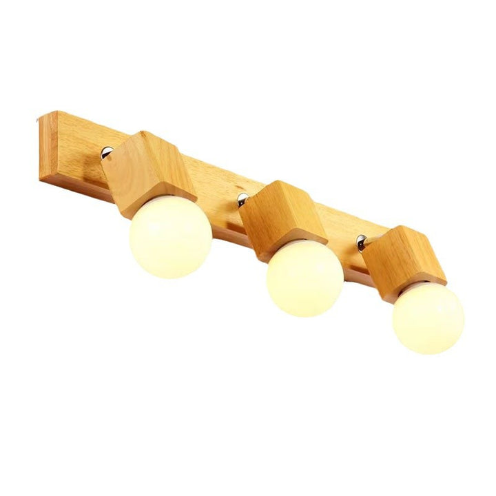 Applique murale de salle de bain au design moderne minimaliste, longue barre rotative carrée en bois massif avec quincaillerie, lampe vanity à 2/3/4 lumières pour couloir 