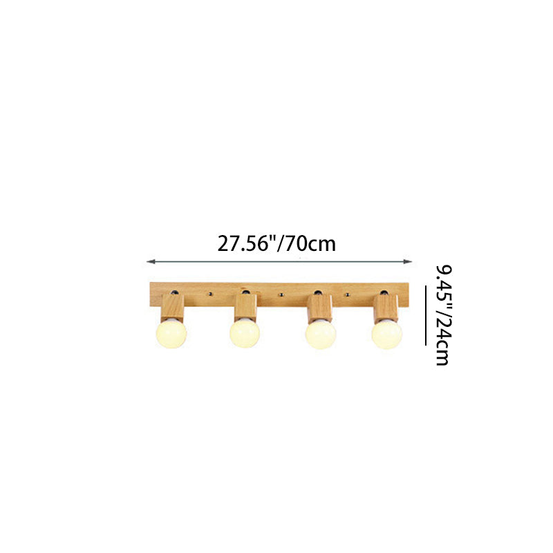 Applique murale de salle de bain au design moderne minimaliste, longue barre rotative carrée en bois massif avec quincaillerie, lampe vanity à 2/3/4 lumières pour couloir 