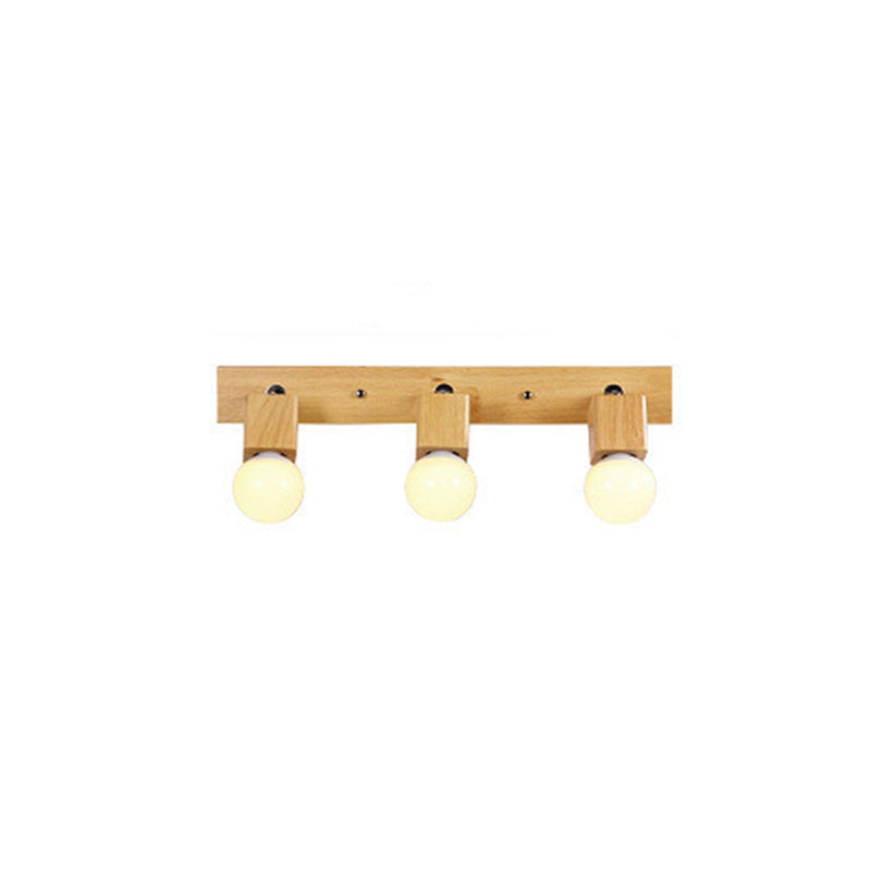 Applique murale de salle de bain au design moderne minimaliste, longue barre rotative carrée en bois massif avec quincaillerie, lampe vanity à 2/3/4 lumières pour couloir 